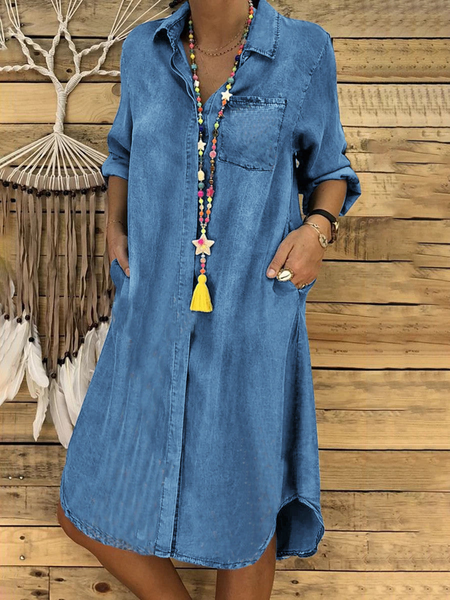 2025 plus size ladies denim dress casual dress plain color